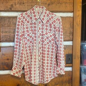 Red and White Floral womens Shirt